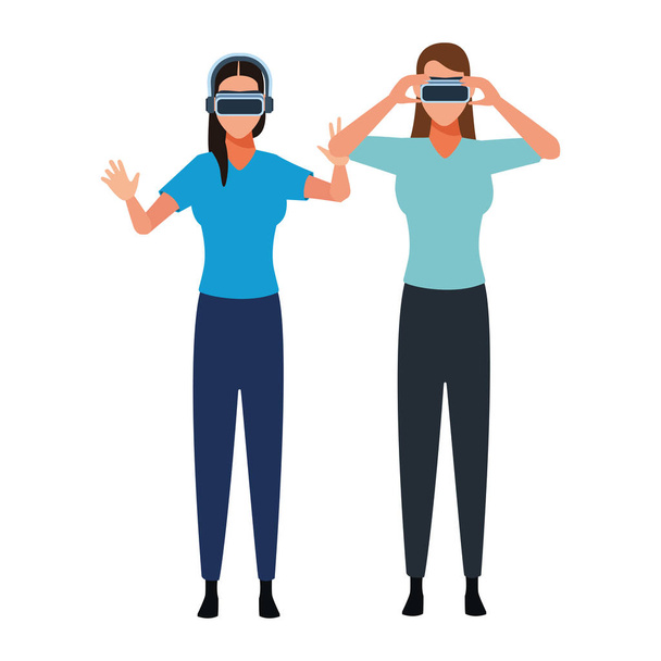Люди, играющие в виртуальную реальность
 - Вектор,изображение