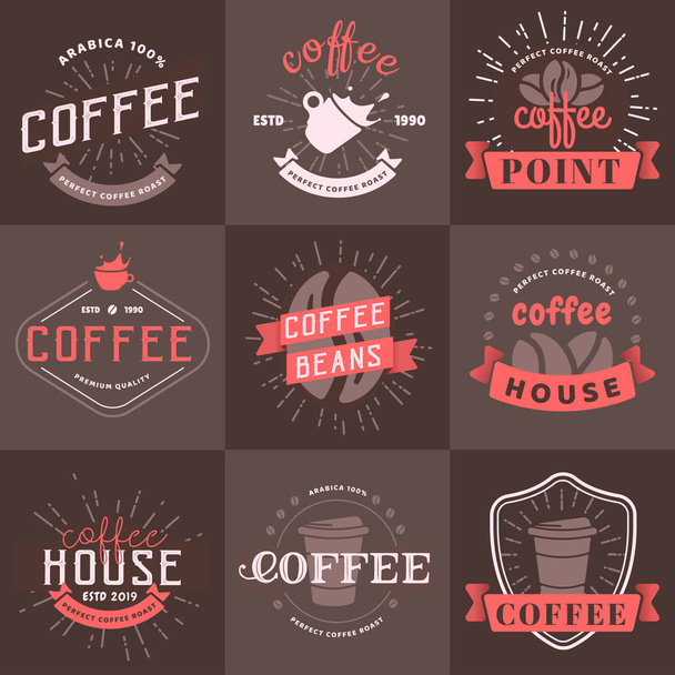 Ensemble d'illustration vectorielle de design de logotype de café vintage. Votre marque de modèle de logotypes de café avec des éléments de texte signe rétro
. - Vecteur, image
