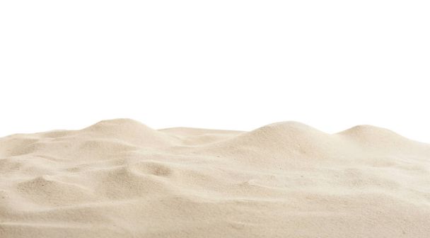 Beach sand on white background. Mockup for design - Photo, Image