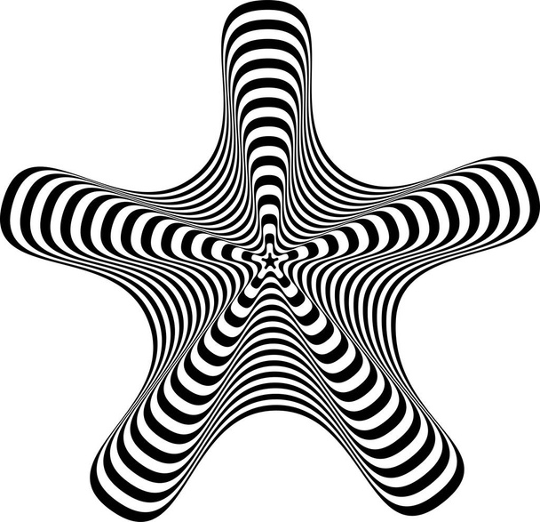 Abstracte gedraaide zwart-wit achtergrond. Optische illusie van vervormd oppervlak. Verdraaide strepen. Gestileerde 3D textuur. Vectorillustratie. - Vector, afbeelding