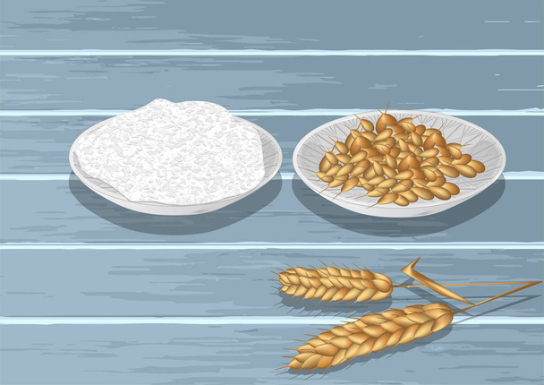 小麦と小麦粉プレート - ベクター画像