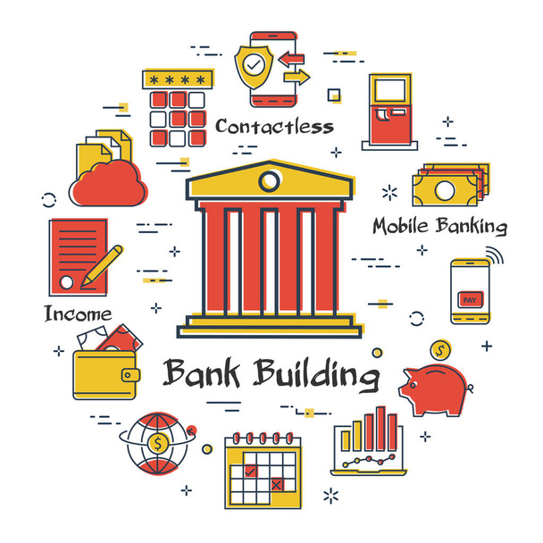 Financiación vectorial y concepto lineal bancario - edificio bancario
 - Vector, imagen