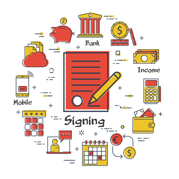 Finance and banking concept - signing a contract - Vector, Image