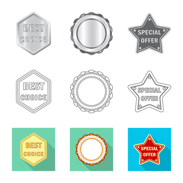Vector design of emblem and badge icon. Collection of emblem and sticker stock vector illustration. - Вектор,изображение