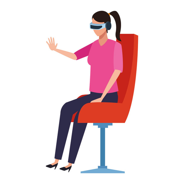 Mulher jogando óculos de realidade virtual
 - Vetor, Imagem