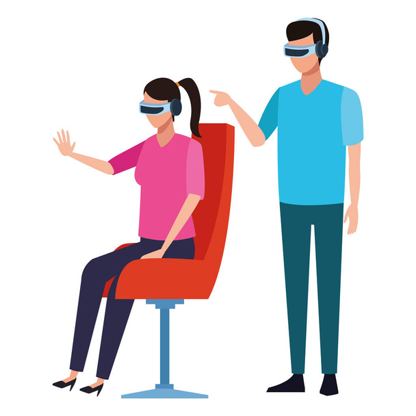 Gente jugando con la tecnología de realidad virtual
 - Vector, imagen