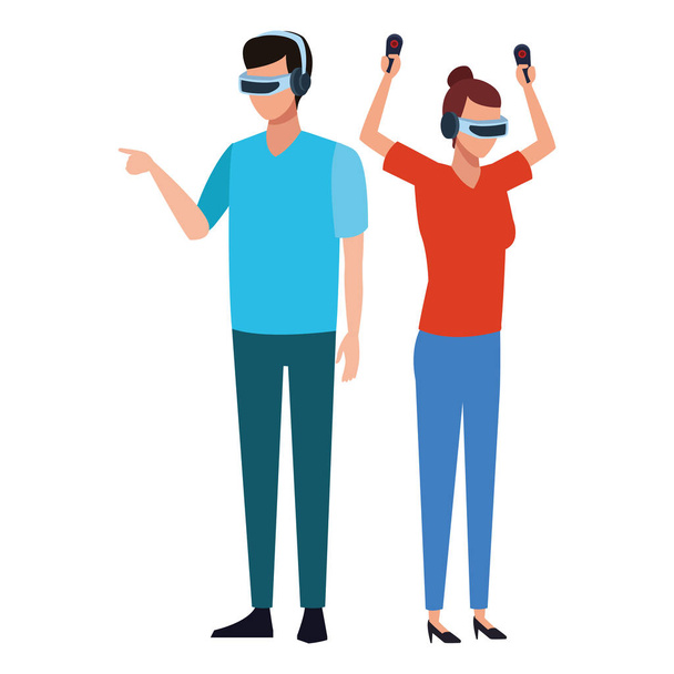 Pessoas brincando com a tecnologia de realidade virtual
 - Vetor, Imagem
