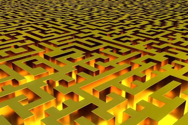 Трехмерный бесконечный золотой лабиринт, освещаемый
 - Фото, изображение