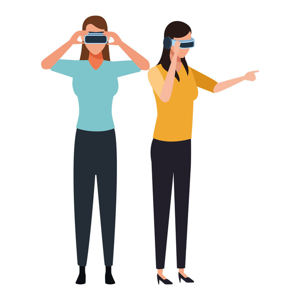 Menschen, die mit Virtual-Reality-Technologie spielen - Vektor, Bild
