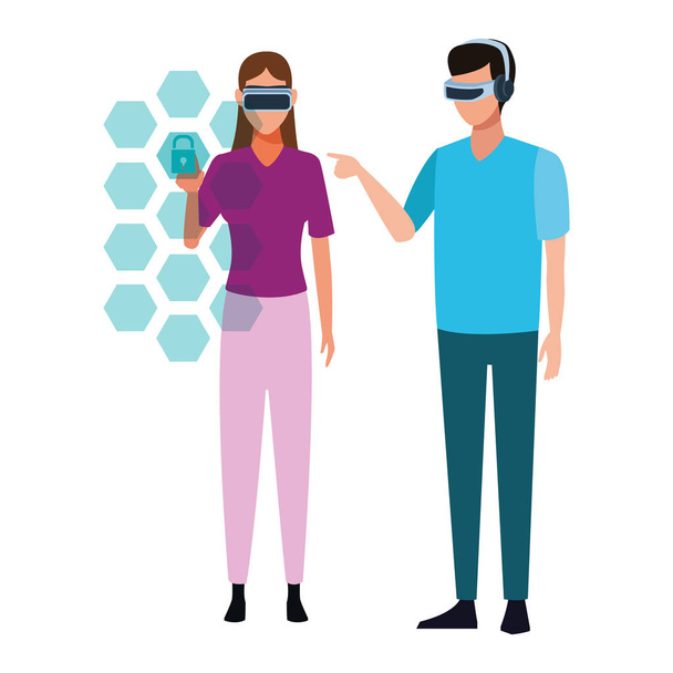 Menschen spielen mit Virtual-Reality-Brillen - Vektor, Bild