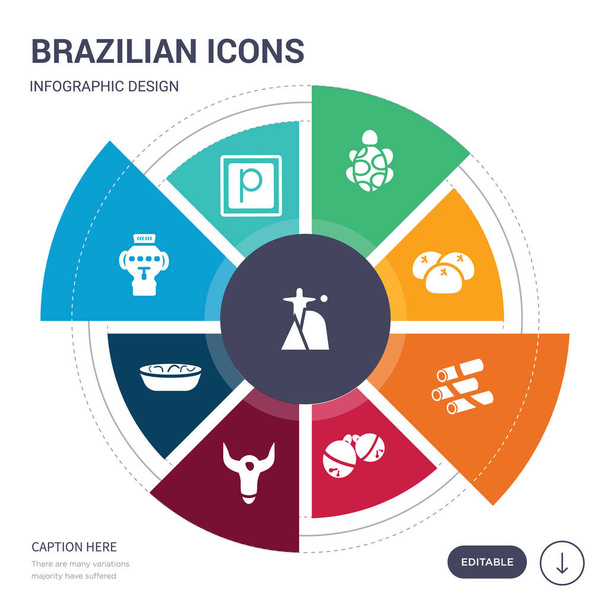 Σύνολο 9 απλά Βραζιλίας εικονίδια εικονίδια διάνυσμα. περιέχει όπως Ρίο ντε Τζανέιρο, Ρούβλι Ρωσίας, σαμοβάρι, sha cha μιαν κρανίο ενός ταύρου, έλκηθρο κουδούνι, ρολά της άνοιξης εικονίδια και άλλα. επεξεργάσιμη infographics σχεδιασμού - Διάνυσμα, εικόνα