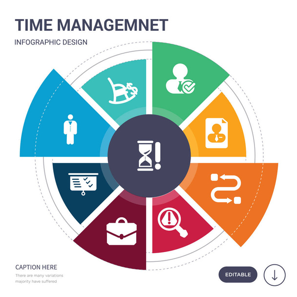9 basit zaman managemnet vektör simgeler kümesi. gibi zaman, emeklilik, kişi, planlama, Portföy, problemler, işlem simgeleri ve diğerleri dışarı içerir. düzenlenebilir infographics tasarım - Vektör, Görsel