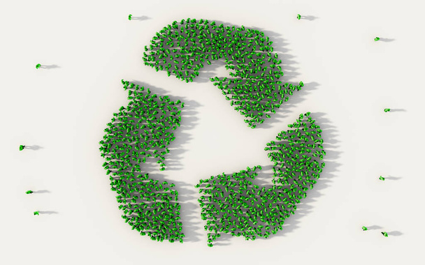 Grote groep van mensen die recycle of instandhouding groene symb - Foto, afbeelding