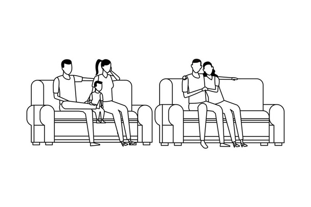 coppia e famiglia rapporto divano in bianco e nero
 - Vettoriali, immagini