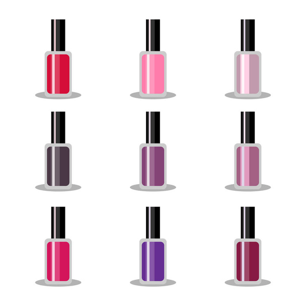 Vector illustration. Set of colour nail polish isolated on white background. - Vector, afbeelding
