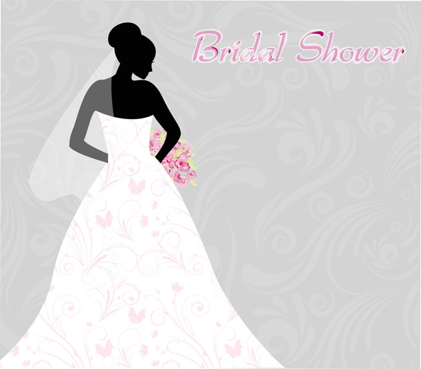 Bridal shower invitation with bride's silhouette - Vector, afbeelding