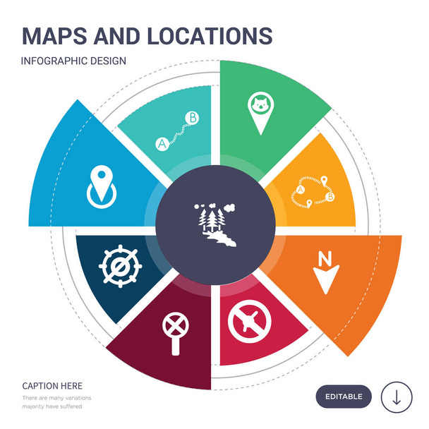 a 9 egyszerű térképek és helyek vektoros ikonok. tartalmazza például a nemzeti park kitűző, navigációs pályája, közeli, nincs gps, nincs megállás, nem kell várakoznia, északi ikonok és mások. szerkeszthető infographics - Vektor, kép