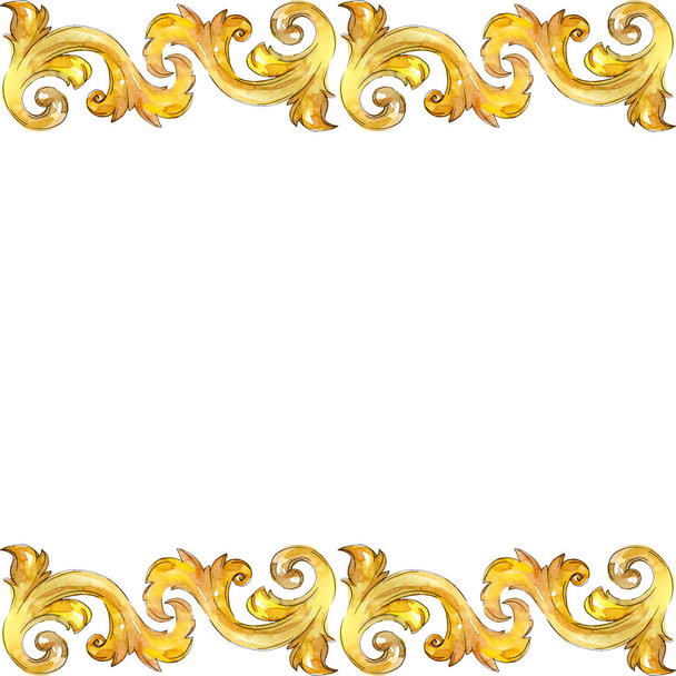 Gold monogram floral ornament. Watercolor background illustration set. Frame border ornament square. - Photo, Image