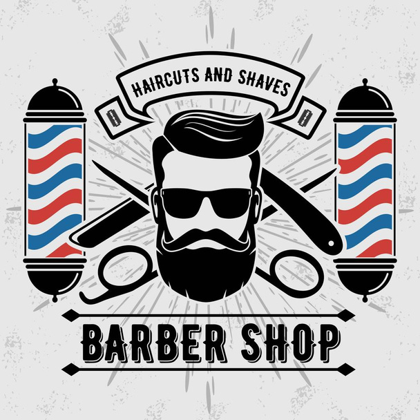 Barbershop Logo with barber pole in vintage style - Vector, Image