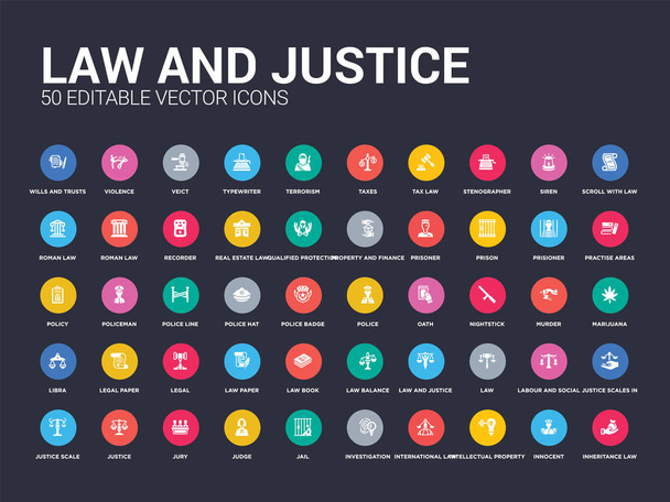 50 ley y justicia establecen iconos como la ley de sucesiones, inocentes, propiedad intelectual, derecho internacional, investigación, cárcel, juez, jurado, justicia. iconos vectoriales aislados modernos simples se pueden utilizar
 - Vector, imagen