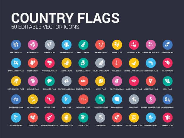 50 country flags set icons such as france flag, colombia flag, south korea flag, taiwan italy spain germany north korea china simple modern isolated vector icons can be use for web mobile - Vector, Image