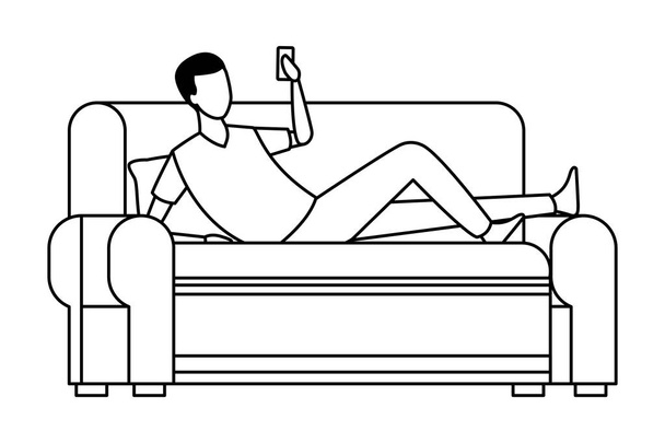 gesichtsloser Mann mit Sofa-Dekoration in Schwarz-Weiß - Vektor, Bild