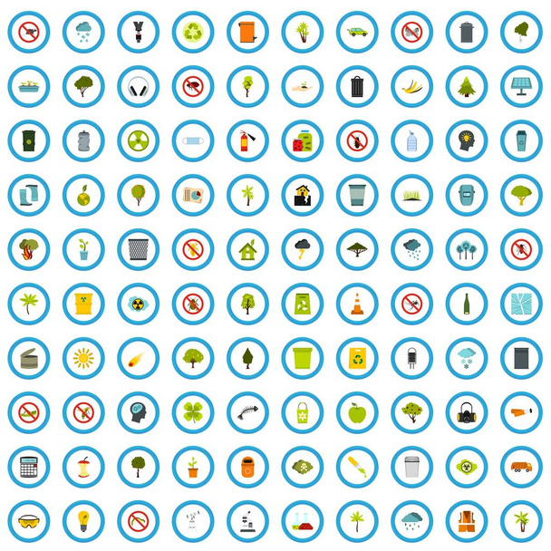 100 ekologie analýzy ikony nastavit, ploché styl - Vektor, obrázek