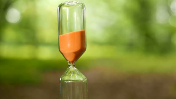         4K.Orange sand flows in glass hourglass ,green background - Footage, Video