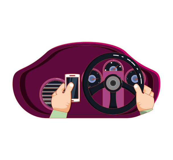 személy vezető autó használ smartphone - Vektor, kép
