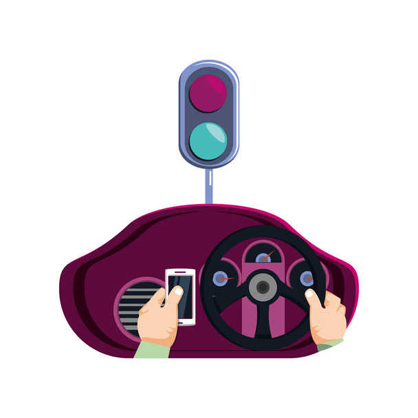 πρόσωπο αυτοκινήτων πρόγραμμα οδήγησης χρησιμοποιώντας το smartphone - Διάνυσμα, εικόνα
