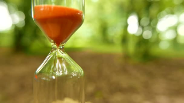         4K.Sand  flows in glass hourglass , green background, close up shot, time lapse - Footage, Video