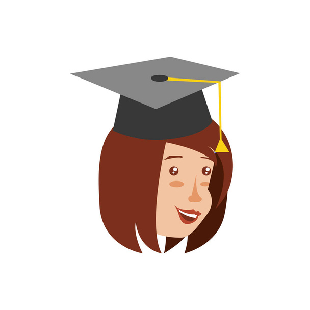 head of young woman with hat graduation - Vector, Image