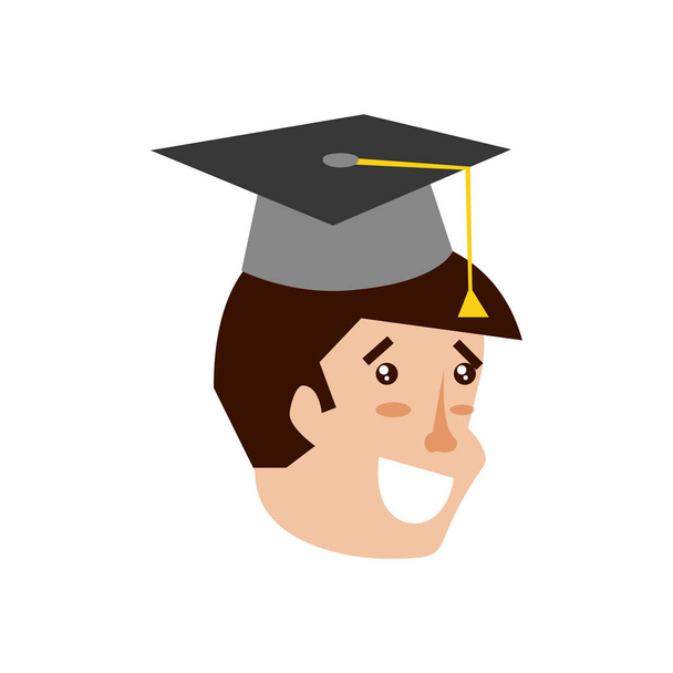 κεφάλι νεαρού άνδρα με καπέλο αποφοίτησης - Διάνυσμα, εικόνα