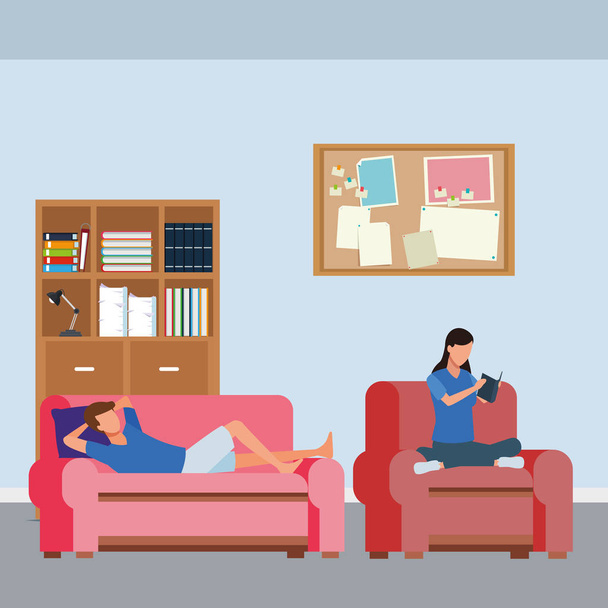 Faceless people relax living room
 - Вектор,изображение