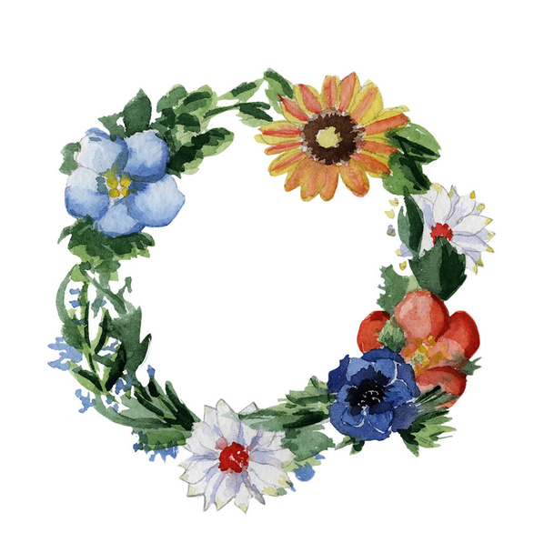 Watercolor wreath of flowers - Vetor, Imagem