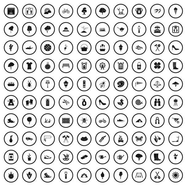 100 Frühlingssymbole im einfachen Stil  - Vektor, Bild