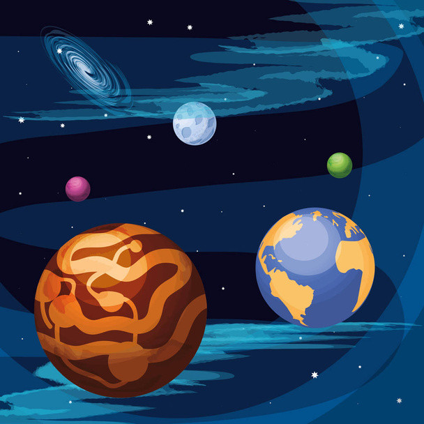 space with mars planet universe scene - Vector, Image