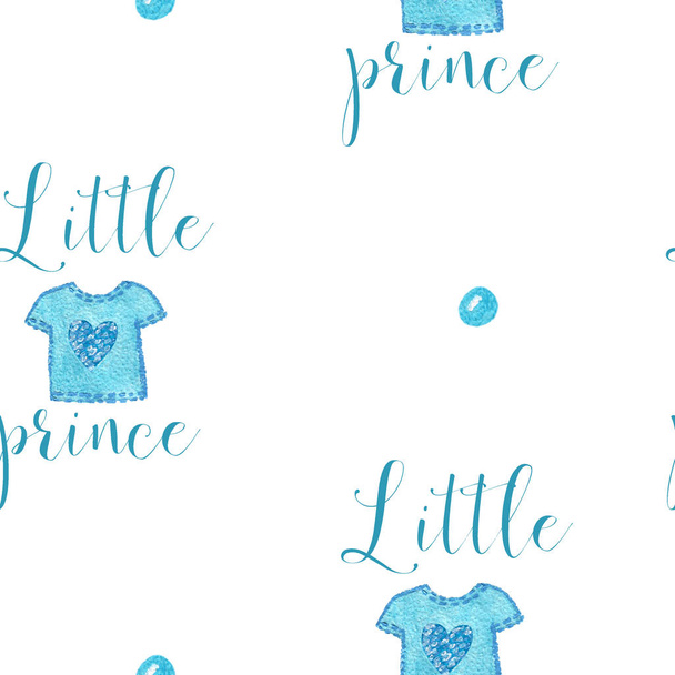 Nursery baby seamless print with little prince text with waterco - Photo, Image