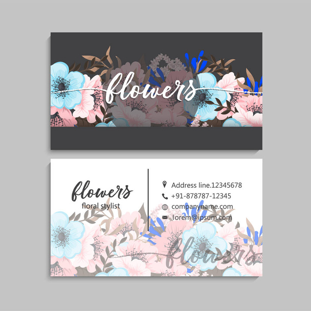 set of front and back of business card with flowers - Vektori, kuva