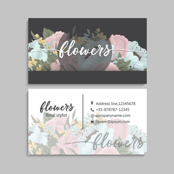 set of front and back of business card with flowers - Vektori, kuva