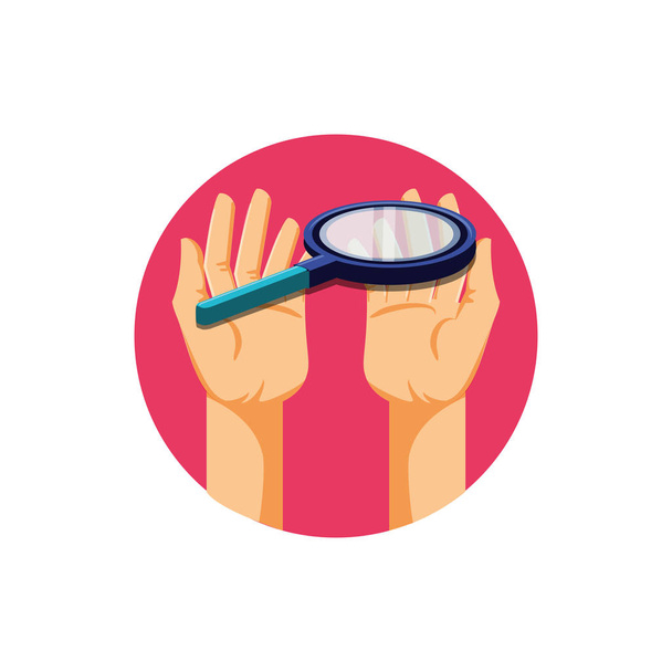hands with search magnifying glass icon - Vector, Image