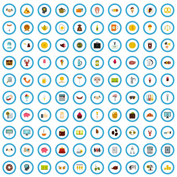 100 jíst obchodní ikony set, ploché styl - Vektor, obrázek