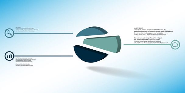 3D-Illustration Infografik-Vorlage mit geprägtem Kreis zufällig in drei verschiebbare Teile aufgeteilt - Vektor, Bild