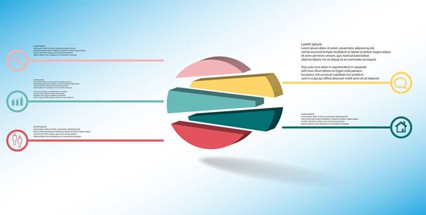 3D illustration infographic template with embossed circle randomly divided to five shifted parts - Vektör, Görsel