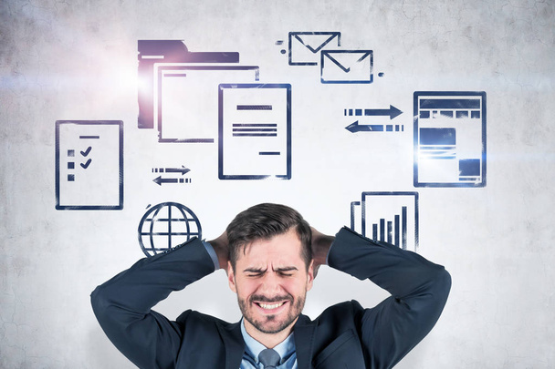 Stressed man, internet documents overload - Photo, image