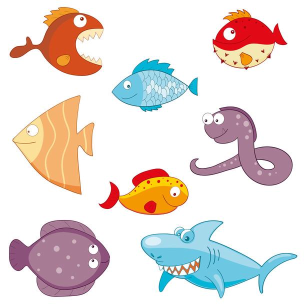 kreskówka ryby zbiory zestaw ikon - Wektor, obraz