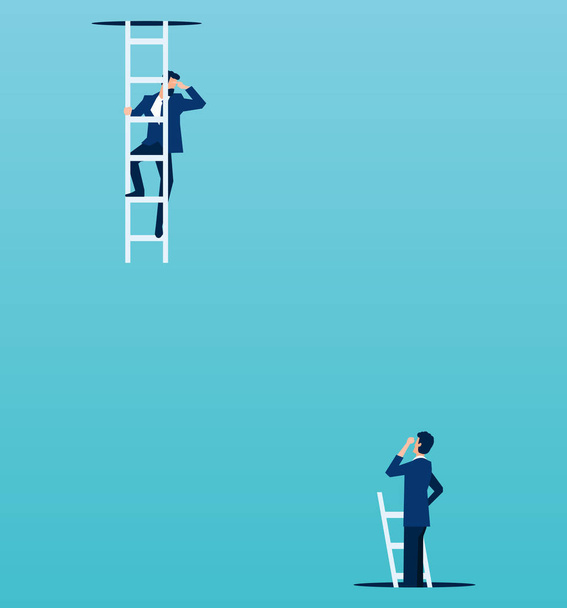 Vector van baas kijkt neer van een boven aan een werknemer die onder de vloer klimmen  - Vector, afbeelding