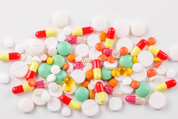 A lot of pills and vitamins. Top view. The concept of medicine, disease, health. - Photo, Image