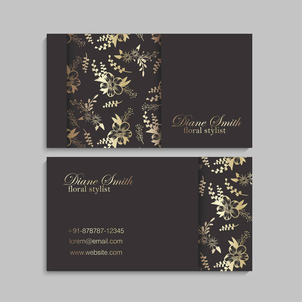 Business card with beautiful flowers. Template - Διάνυσμα, εικόνα