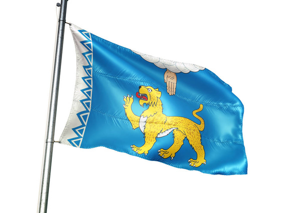 Pskov Oblast bölgesi Rusya bayrağı sallayarak 3d illüstrasyon izole - Fotoğraf, Görsel